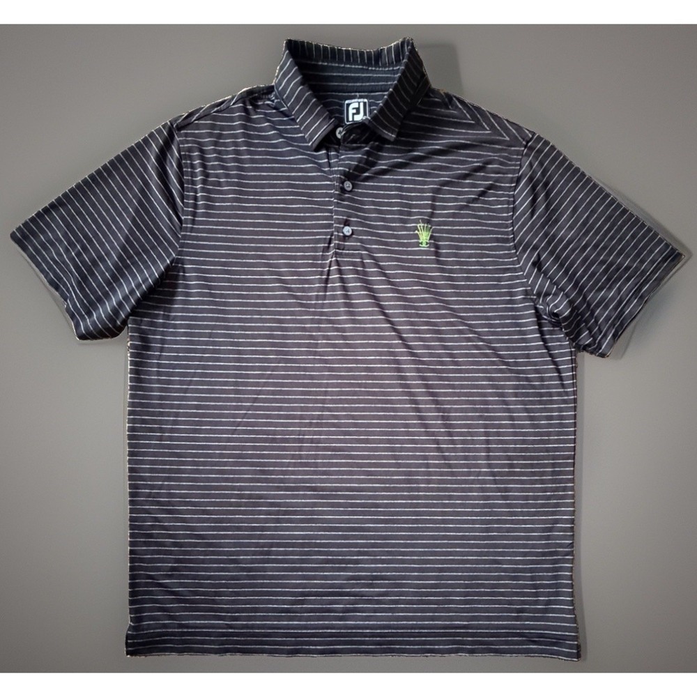 FootJoy Golf Short Sleeve Polo Shirt Black Silver Striped Embroider Logo XL JBHS